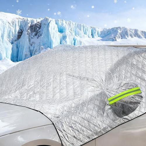 GIUSOBG Winter-Frostabdeckung 230x148CM Windschutzscheibenabdeckung | Winschutzscheiben Abdeckung Dicke Abdeckung gegen Schnee EIS und Sonne UV Wasser Staubschutz Faltbar passend für PKW SUV LKW