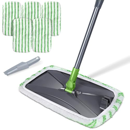 MASTERTOP Dust Mop for Hardwood Floors, Extra Large Microfiber Flat Mop with 5 Wet & Dry Reusable Pads, Hardwood Mops with Telescopic Handle for Laminate, Tile, Vinyl