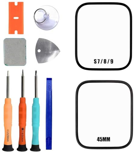 ERYNK Für Apple Watch Series 7 & 8 & 9 45MM Display Glas Frontglas Reparatur Replacement Set [mit OCA Kleber] [No LCD Screen] with Werkzeugsatz