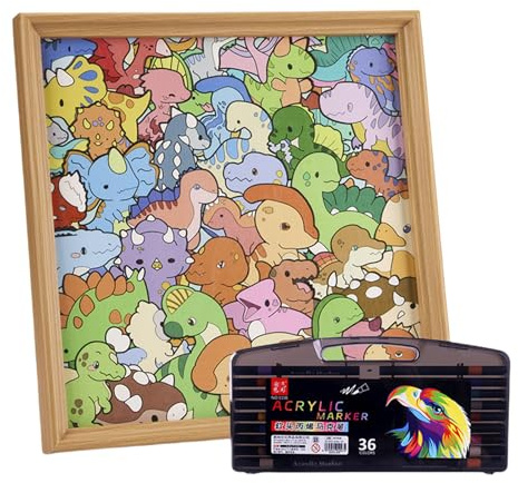 Selbstgemachtes Holz-Dinosaurier-Puzzle, Neues 2026 DIY-Holzpuzzle-Rahmen, Malbares Kreativ-Dinosaurier-Puzzle for Heimdekoration (A)