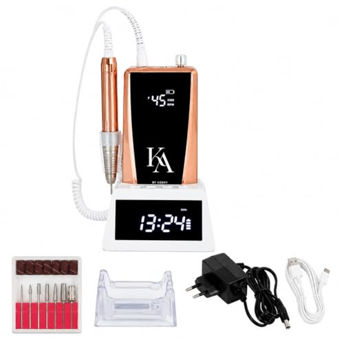 Ponceuse à Ongles Professionnelle Sans Fil S6 Pro – 85W, Moteur Brushless, 45 000 RPM, Autonomie 12 Heures, Silencieuse, Sans Vibration, Double Écran LED avec Horloge, Lime Électrique