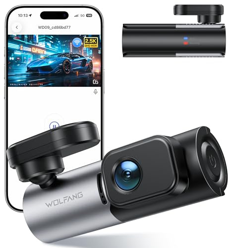 WOLFANG 2.5K Dashcam mit WLAN, 1440P Mini Dashcam mit Super Nachtsicht | Loop-Aufnahme, G-Sensor, 170 Weitwinkel, 24H Parkschutz, APP-Steuerung