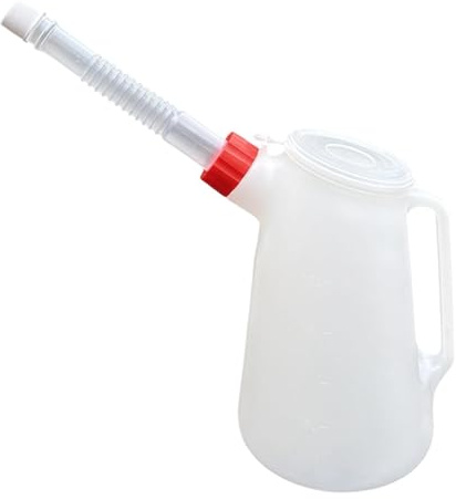 Amagogo Oil Measuring Jug with Lid, Leakproof Portable Pot for Car Engine Fluid | White, multifunctional, with spout, for oil, coolant, water, workshop, garage, DIY