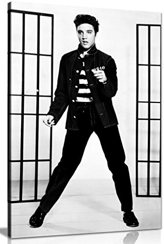 Kunstdruck auf Leinwand, Motiv Elvis Presley, 61 x 40,6 cm, Schwarz/Weiß