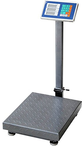 Bakaji Bilancia Elettronica Pesa Pacchi Con Colonna e Pedana Bilancia Pesa Carichi Con Display Digitale Struttura in Metallo Pieghevole Portata Massima 300 KG Per Uso Commerciale Industriale
