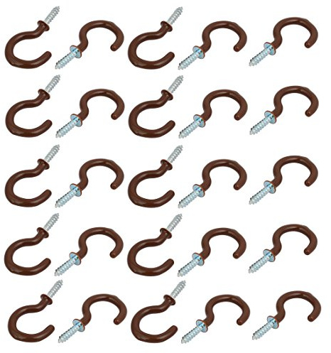 Sourcingmap 1 Inch Plastic Coated Screw-in Open Cup Ceiling Hooks Hangers Brown 25pcs