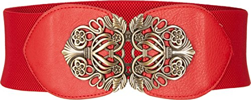 BlackButterfly 3 Pouces de Large Élastique Boucle Vintage Ceintur (Rouge, XL)