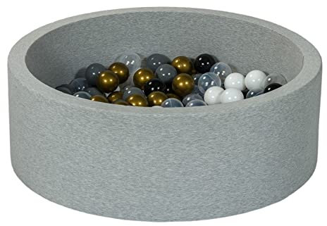 Velinda Piscine à balles pour Enfant, Aire de Jeu + 150 balles (Couleurs des balles: Noir, Blanc, Transparent, Or, Gris)