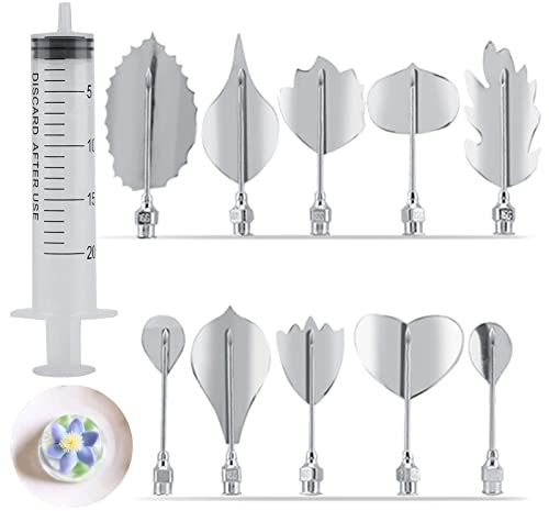 Agatige 11Pcs 3D Art Cake Tools, Pudding-Nozzle Cake Needles Gelatin Jelly Tools with 10 Needles and 1 Syringes for Cake Decoration, Jelly Cake Making(N)
