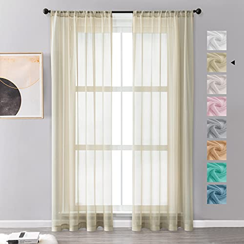 MRTREES Vorhänge Gardinen mit Store Vorhang Voile halbtransparent kurz in Leinenoptik Gardine Schals Beige Creme 225×140cm (H×B) für Wohnzimmer Schlafzimmer Kinderzimmer 2er Set