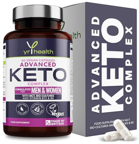 Keto Diet Pills - Max Strength Weight Loss Complex for Men & Women - MCT Oil, Green Tea, Bio-Cultures, Vitamins & Minerals, Carbohydrates & Fatty Acids Metabolism – 60 Vegan Capsules - Made in The UK