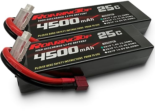 RoaringTop Batterie Lipo 2s 4500mAh 25C 7.4V RC Hardcase Batterie Pack avec Connecteur Deans pour Voitures RC Camions 1/8 1/10 Voitures RC RC Bateau (2 Pcs)