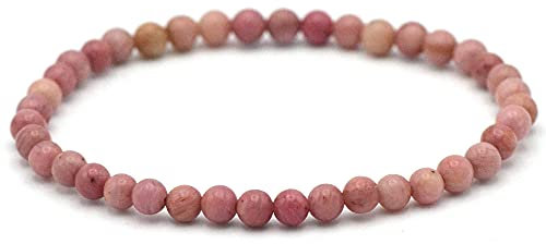 Miracles Minéraux Bracelet perle ronde 4 mm fin et discret, pierre naturelle, création artisanale française, plus de 60 choix (Rhodonite 4 mm)