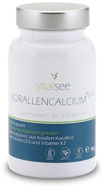 Vitalsee KORALLENCALCIUM PLUS - 120 Kapseln - mit Vitamin D3 und K2 - ohne Zusätze - im Behälter