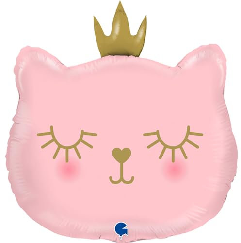 Grabo Rosa Kätzchen Luftballon Made in Italy. Folienballon für Kinder in Form einer Prinzessin, aus Folie mit Strohhalm zum Aufblasen. Bunte Luftballons 49 x 52 cm