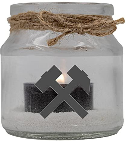 WB wohn trends Trauer-Windlicht Glas mit Teelicht und Sand, Schlägel und Eisen, 8x7cm Trauer-Licht mit Trauer-Kerze Gedenk-Kerze schwarz