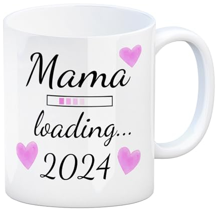 Mama loading 2024 Kaffeetasse mit Herzen für die Schwangerschaft wunderschöne Tasse für eine werdende Mama die zum Frühstück auch mal gerne einen Tee oder Kaffee trinkt