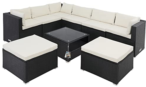 Casaria® Gartenmöbel Set Lounge Möbel für 8 Personen inkl. Auflagen Wetterfest Outdoor Terrasse Gartentisch Sitzkissen Balkon Schwarz Creme