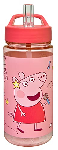 Scooli Trinkflasche Peppa Pig - Trinkflasche für Kinder mit Motiv - Wasserflasche aus Kunststoff BPA frei - ca. 500ml Fassungsvermögen - integrierter Strohhalm - ideal für Kindergarten und Schule