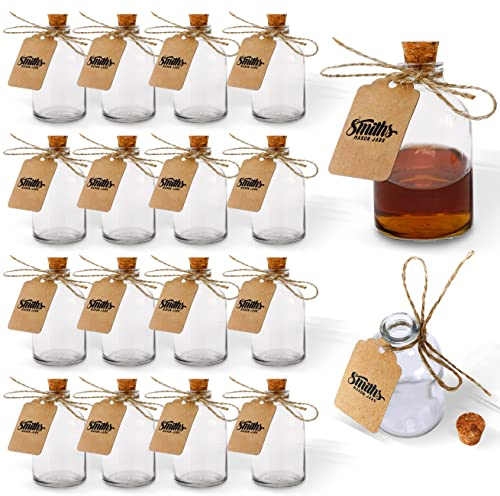 Set di 16 bottiglie in vetro trasparente da 50 ml o 1,69 oz con tappo in sughero per oli, tinture, erbe, spezie, miscele di erbe, pozioni, arti e mestieri, bomboniere, omaggi per matrimoni, barattoli