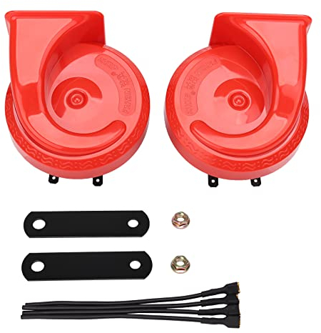 FARBIN 12v Hupe für Auto Motorrad Hupe Universelle Fahrzeughupen Laute Zweitonhupe Schneckenhupe Kit für Lkw Züge mit Relais Kabelbaum Rot