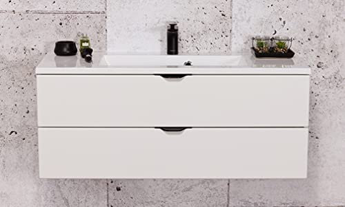 Quentis Badmöbelset Victor, Breite 100 cm, Waschtischunterbau mit Waschbecken, 2 Schubladen, Softeinzug, Waschtischunterbau montiert