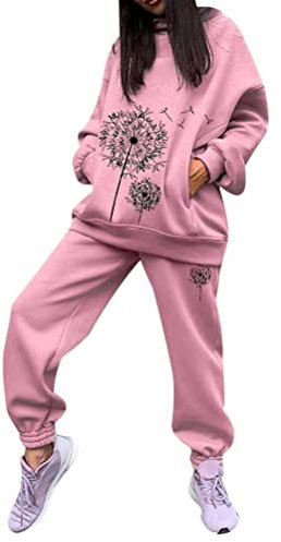 ticticlily Abbigliamento Sportivo Donna 2 Pezzi Tuta Completo Sportiva Ginnastica Maniche Lunghe Tops Felpa con Cappuccio e Pantaloni Jogging Completa Tute Invernale G Rosa M