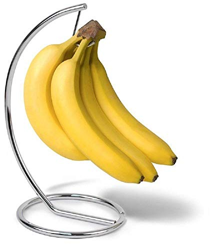 SUNNEE Banana Tree Holder, Stainless Steel Banana Tree Stand Grape Hanger Rack Fruit Displaying Storage Hook Kitchen Organizer Living Room Desktop Ornament (Silvery)