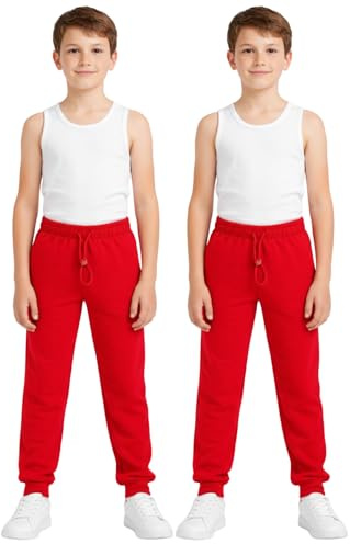 biyya Confezione da 2 pantaloni da jogging per ragazzi e ragazze, in pile di polietilene, per uniforme scolastica, 5-14 anni