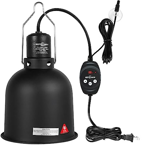 REPTI ZOO Reptile Light Fixture with Dimming Thermostat, 5.5 Inch Deep Dome Lamp Fixture with Temperature Controller for Reptile Heat Lamp Bulb, Max 100W