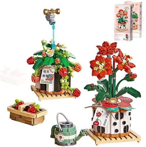 FULHOLPE Bonsai Bausteine, 1398 Teilige Botanik Kollektion Bauspielzeugsets Kunstpflanzen für Erwachsene, Künstliche Blumen zum Basteln, Zimmerdeko, Geschenk