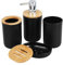 Kinsinder 4 Pcs Ensemble d'accessoires de Salle de Bain en Bambou, Ensemble d'accessoires de Salle de Bain, Bouteilles de Lotion, Porte-Brosse à Dents, Tasse à Dents, Porte-Savon (Noir)