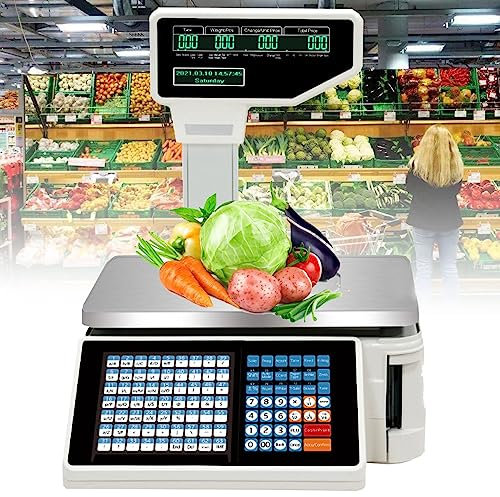 XDLYWUZIQ Elektronische Digitalwaage, Kassen-Etikettenwaage, Digitalprice-Rechenwaage, Thermodrucker, 63 Tastenkombinationen Für Das Wiegen Im Supermarkt/Einzelhandel/Lager