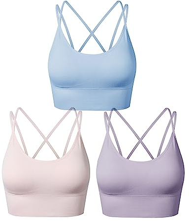 SEGRILA Sport BH Damen Bustier Gepolstert Ohne Bügel mit gekreuzten Rückenpartien für Yoga Fitness, Rosa,lila,blau, M