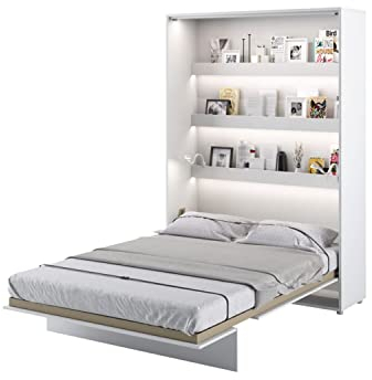 MEBLINI Schrankbett Bed Concept - Wandbett mit Lattenrost - Klappbett mit Schrank - Wandklappbett - Murphy Bed - Bettschrank - BC-01-140x200cm Vertikal - Weiß Matt