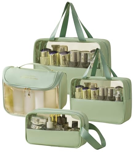 Clear Travel Hanging Toiletry Bag, 4 Pieces Portable Waterproof PVC+PU Transparent Cosmetic Bag for Men and Women, Suitable for Full Size Travel and Holiday Essentials Toiletry Bag (Green)