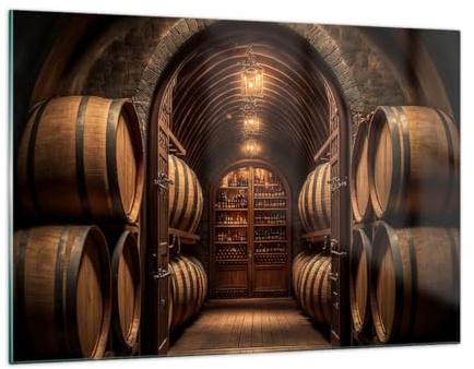 ARTTOR Tableau Décoratif en Verre 120x80cm Cuisine - 5727 | Vin Barils Sous-sol Impression sur Verre Grand Décoration Murale Art Mural Verre Trempé Salon Chambre Design Moderne ARTTOR