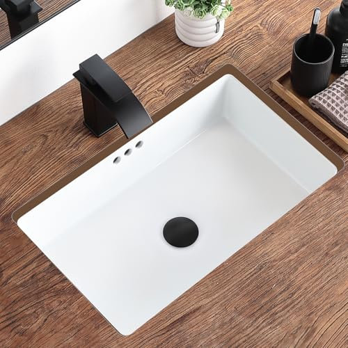KDKSC 55,9 cm Unterbau-Waschbecken, rechteckig, Unterbauspüle, Keramik, Unterbauspüle, Unterbauspüle, Unterbauspüle, Waschbecken, mit flachem Überlauftyp (55,4 x 35,6 cm)