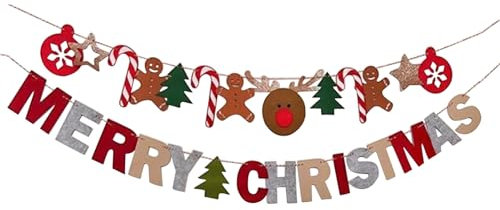 Merry Christmas Decorations Lebkuchenmann Weihnachtsbaum Banner Girlande, 2 Set Xmas Banner Flaggen Hängende Dekorationen für Home Office Hotel Party Dekoration Supplies