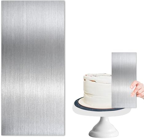 Rascador de metal de acero inoxidable para tartas, de 10 pulgadas, color crema, con borde estampado, borde de rayas, más suave, para glaseado, decoración de pasteles, para mousse, crema de mantequilla