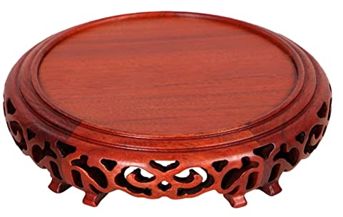 Vase Display Stands Wooden Vase Base Mahogany Moire Carved Round Base Purple Clay Pot Vase Buddha Teapot Teacup Decoration( S)