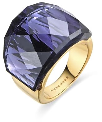 LUXENTER Fadino Ring mit Hydrothermalquarz Onix, 18 Karat Gelbgold, Metall, Quarz
