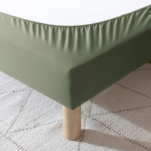 Cache-sommier 180x200 Kaki – 100% Coton Jersey Extensible – Doux, Résistant, Facile à Installer – Oeko-TEX – pour sommier de 15 à 30 cm