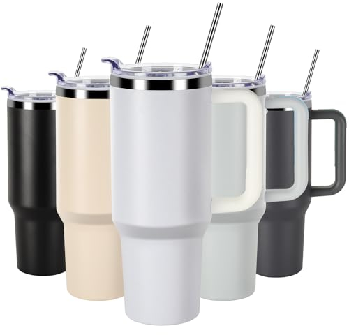 DUNSOO 1180ml Mug Isotherme Gobelet Thermique Avec PoignéE Et Paille,Bouteille D'Eau IsoléE En Acier Inoxydable,Tasse à Café Avec Couvercle,Tasse à Café Avec Couvercle,