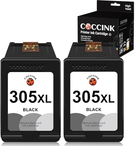 COCCINK 305XL Druckerpatronen für HP 305XL Schwarz für DeskJet 2800e 2820e 2823e 4220e 4222e 4230e Envy 6010 6020 Envy Pro 6420 6430 6432 (2 Schwarz) Wiederaufbereitete Patronen für HP 305 XL Schwarz