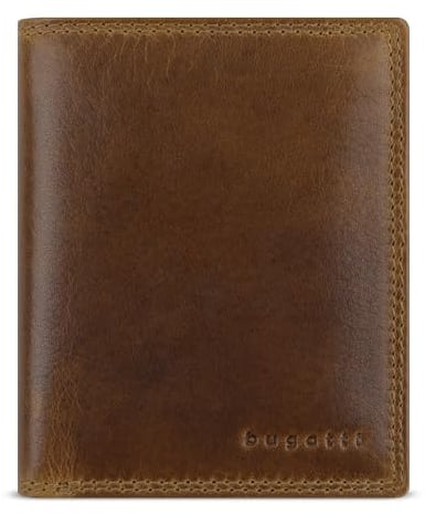 bugatti Savona Geldbörse aus vegetabilem Büffelleder, RFID-Portemonnaie Hochformat, Leder-Wallet für Herren, Cognac