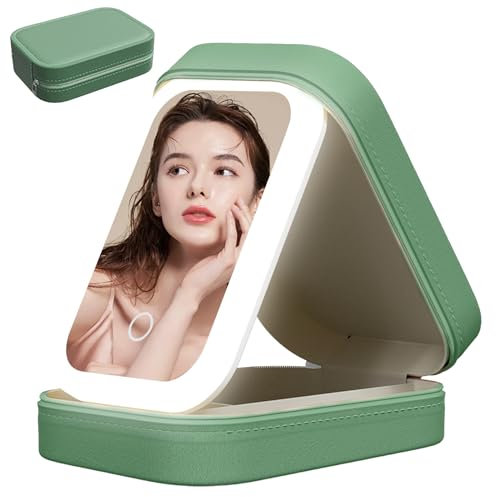 Trousse de Maquillage avec Miroir LED,Trousse Maquillage Voyage,avec 3 Modes d'éclairage,Trousse de Maquillage avec Miroir,pour Femmes Cosmétiques,pinceaux de Maquillage