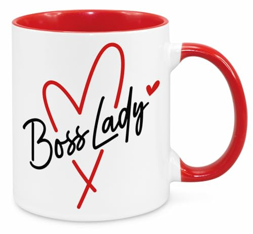 Boss Lady Mug - Funny Novelty Gift Silly Present Mug Birthday Christmas for Mum Dad Friend Sister Brother Grandparents for Man Woman Secret Santa Work Quotes (Red)