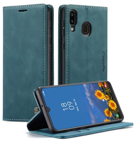 Cracedily Handyhülle für Samsung Galaxy A40 Hülle, Klapphülle Premium Lederhülle Klappbar Flip Case Tasche Magnet Kartenfach Standfunktion Klapphülle Schutzhülle für Samsung A40 Handyhülle, Blaugrün