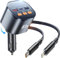 Bluetooth Car Adapter with Retractable Charger Cables - 100W Fast Car Charger & Bluetooth 5.3 transmitter. FM Transmitter with Music Player, Hands-Free Calling - USB-C & USB (A02)